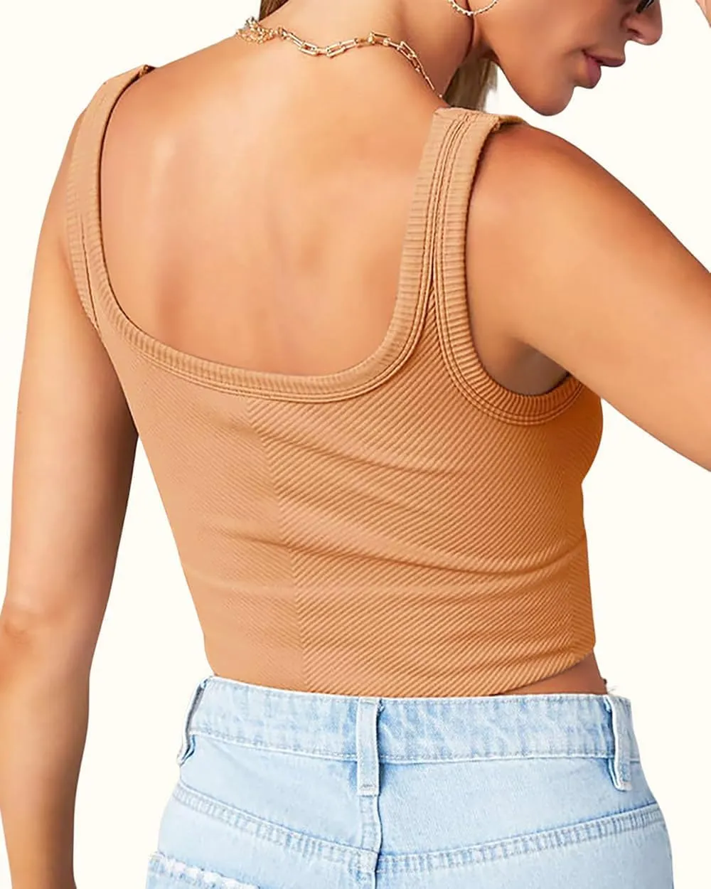 CYVESOULA Tank Top for Women Scoop Neck Sleeveless Crop Tops Chevron Ribbed Knit Crop Tank Top Fitted Soft Basic Cropped Tank