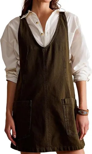 Denim Overall Shorts for Women Dress Loose Casual Sleeveless Mini Pinafore Jean Romper Skirtall with Pockets