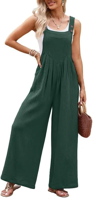 Dokotoo Women's Casual Loose Overalls Jumpsuits One Piece Sleeveless Wide Leg Long Pant Rompers With Pockets