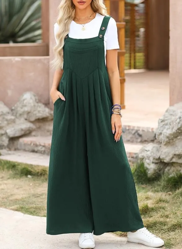 Dokotoo Women's Casual Loose Overalls Jumpsuits One Piece Sleeveless Wide Leg Long Pant Rompers With Pockets