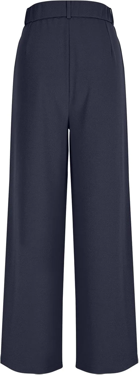 Dress Pants Women Formal Office Business Casual Wide Leg Palazzo Pants Button Up Flowy High Waisted Work Trousers