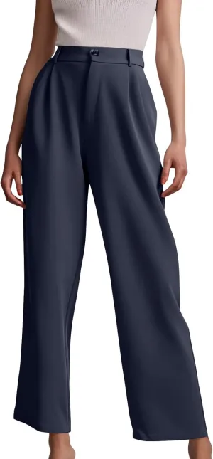 Dress Pants Women Formal Office Business Casual Wide Leg Palazzo Pants Button Up Flowy High Waisted Work Trousers