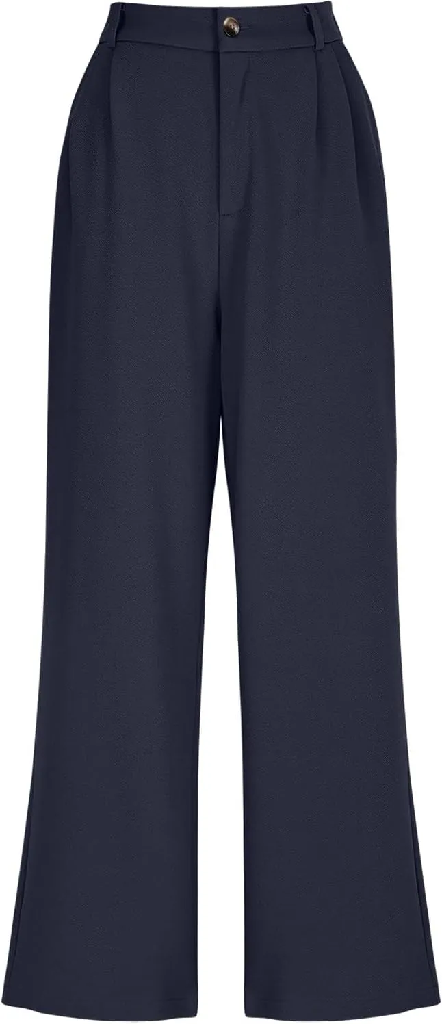 Dress Pants Women Formal Office Business Casual Wide Leg Palazzo Pants Button Up Flowy High Waisted Work Trousers