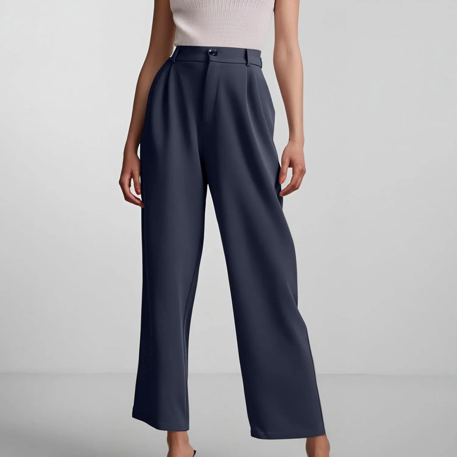 Dress Pants Women Formal Office Business Casual Wide Leg Palazzo Pants Button Up Flowy High Waisted Work Trousers