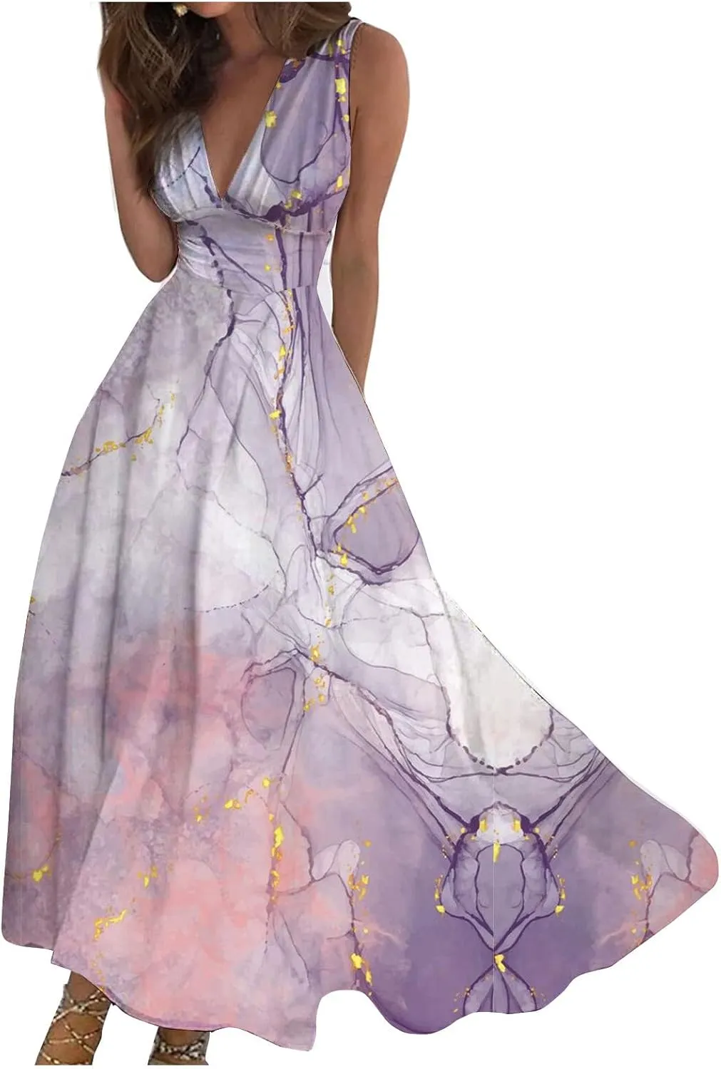 Dresses for Women 2024,Women's Maxi Dress Sleeveless Casual Flowy Swing Dress Floral Print Fashion Daily Sundresses