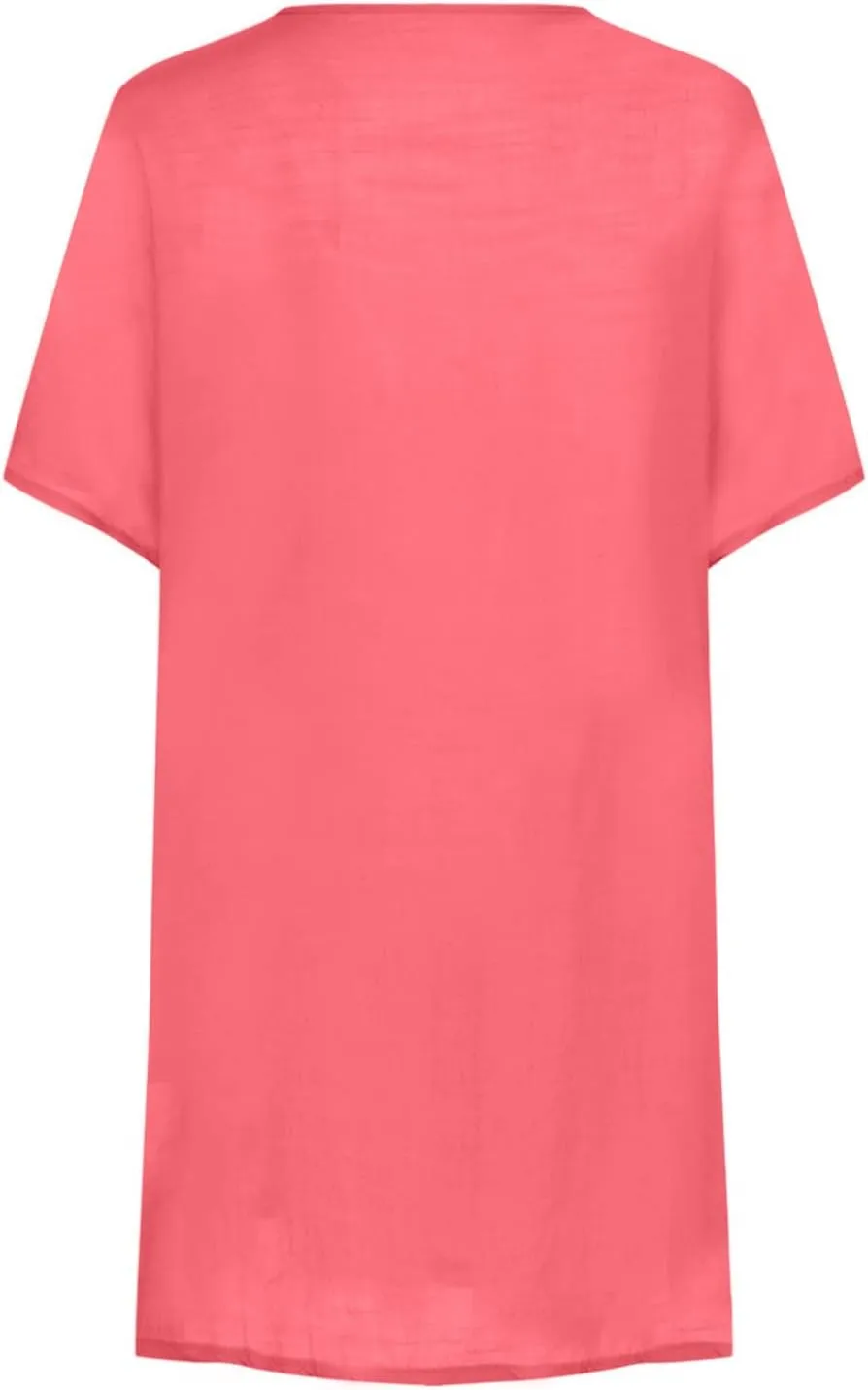 Dresses for Women 2025 Casual Loose Summer Short Sleeve Hawaiian Sundress Beach Flowy Button Down T-Shirts Dress