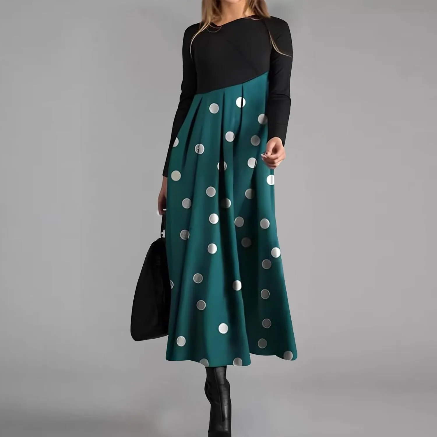 Dresses for Women 2025 Spring V Neck Long Sleeve Midi Boho Casual Modest Work Fitted Waist Dress