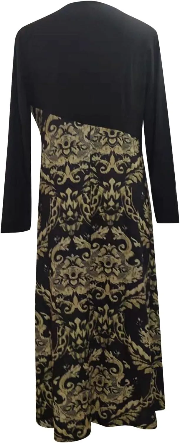 Dresses for Women 2025 Spring V Neck Long Sleeve Midi Boho Casual Modest Work Fitted Waist Dress