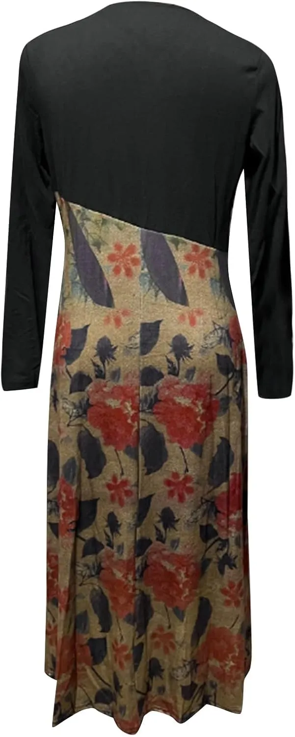 Dresses for Women 2025 Spring V Neck Long Sleeve Midi Boho Casual Modest Work Fitted Waist Dress
