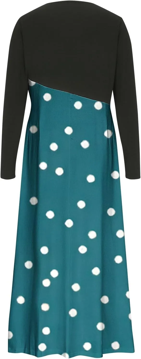 Dresses for Women 2025 Spring V Neck Long Sleeve Midi Boho Casual Modest Work Fitted Waist Dress