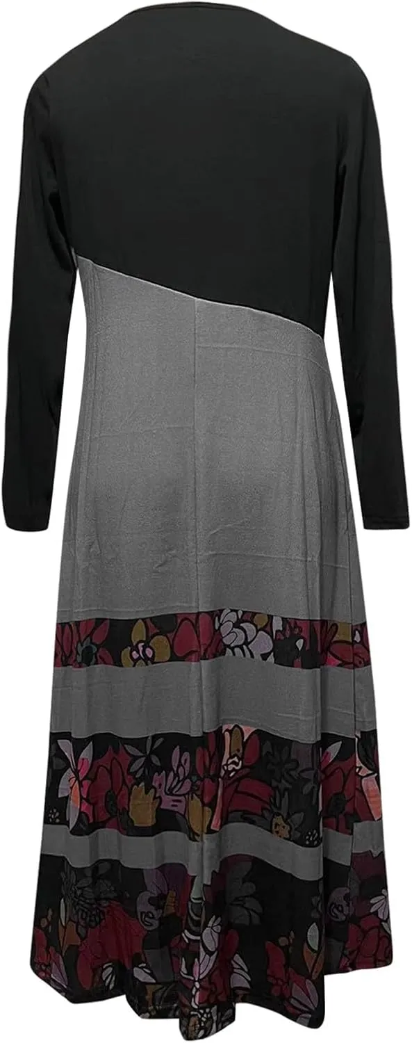 Dresses for Women 2025 Spring V Neck Long Sleeve Midi Boho Casual Modest Work Fitted Waist Dress
