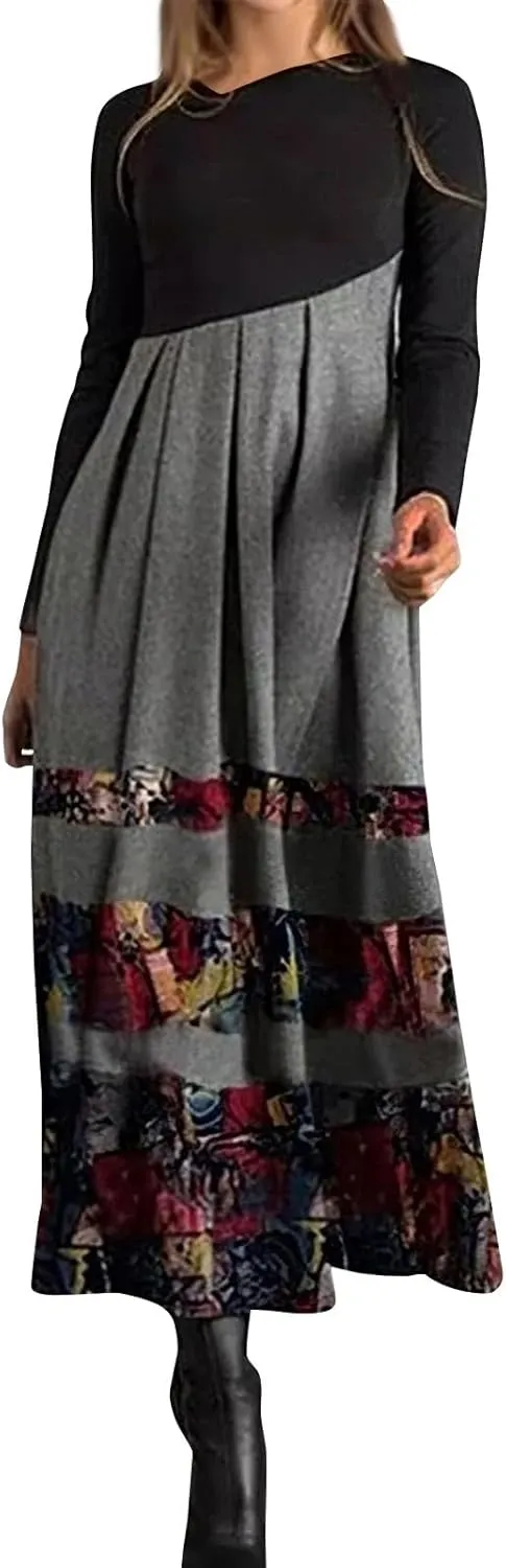 Dresses for Women 2025 Spring V Neck Long Sleeve Midi Boho Casual Modest Work Fitted Waist Dress