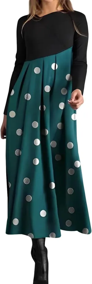 Dresses for Women 2025 Spring V Neck Long Sleeve Midi Boho Casual Modest Work Fitted Waist Dress