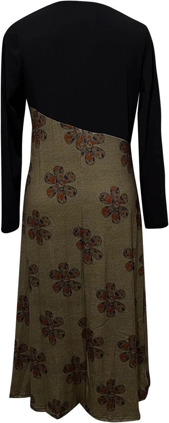 Dresses for Women 2025 Spring V Neck Long Sleeve Midi Boho Casual Modest Work Fitted Waist Dress