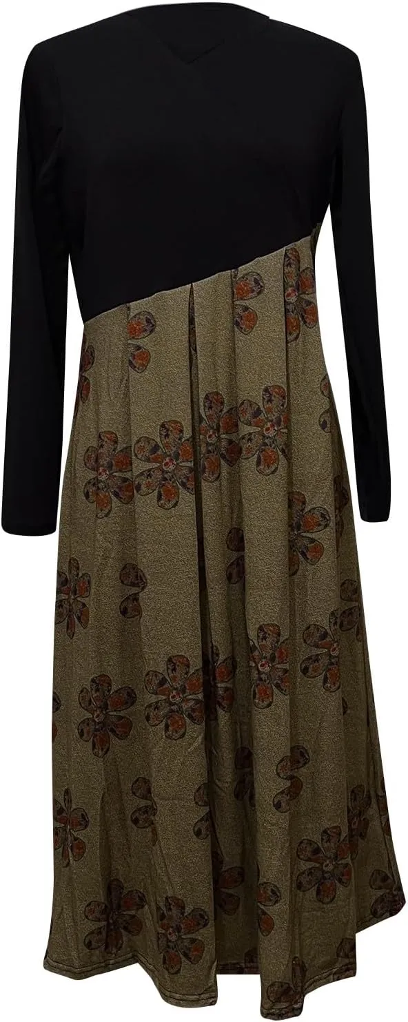 Dresses for Women 2025 Spring V Neck Long Sleeve Midi Boho Casual Modest Work Fitted Waist Dress
