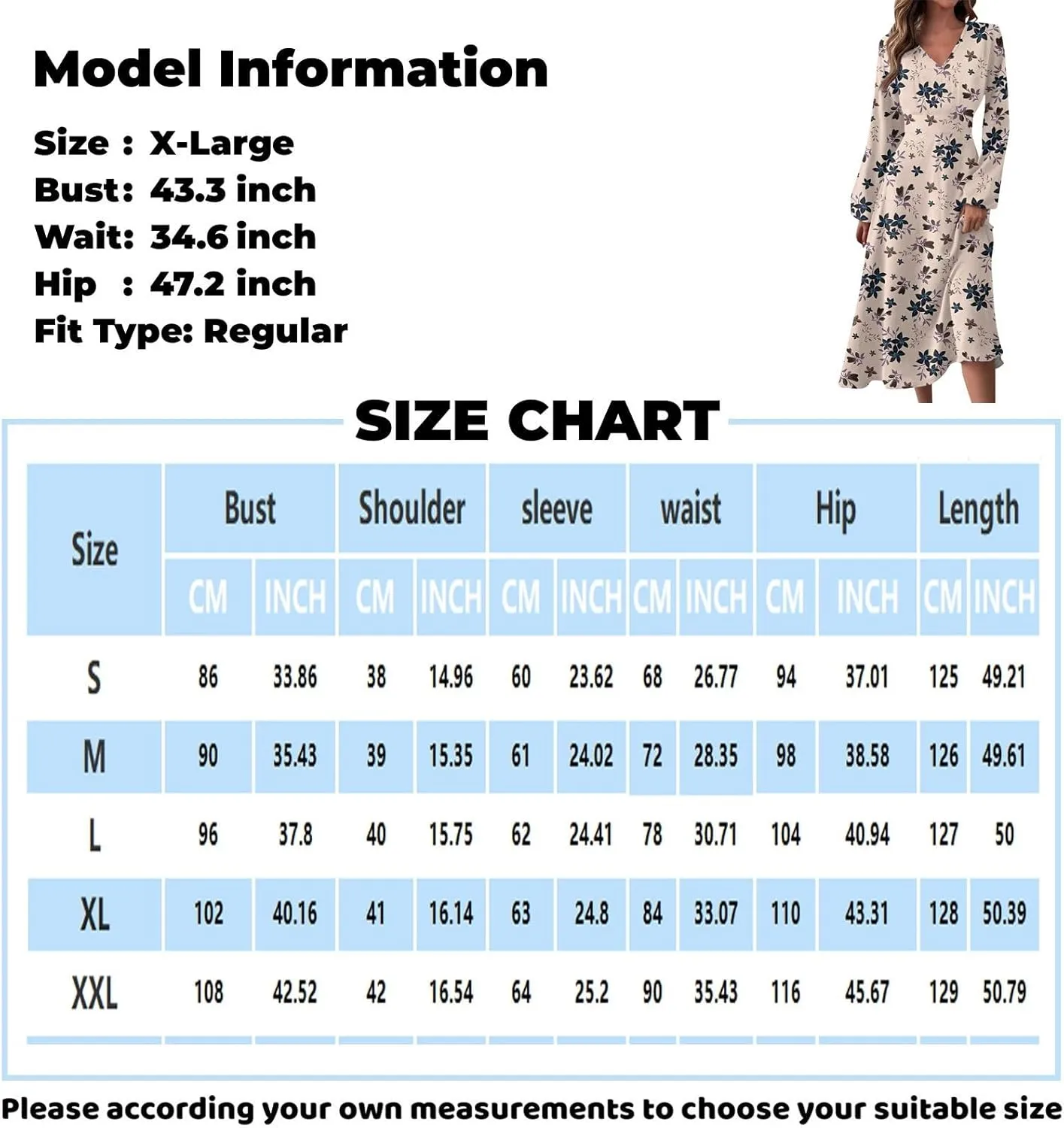 Dresses for Women 2025 Spring V Neck Long Sleeve Midi Cute Flowy Tea Length Summer Curvy Waist Dress