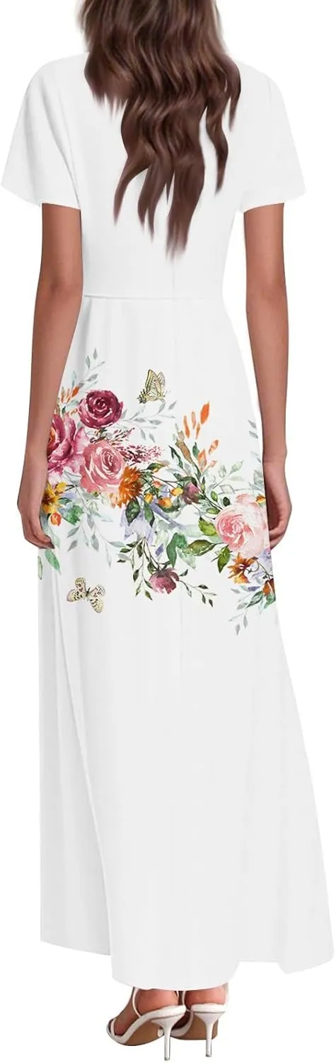 Dresses for Women Casual Trendy Floral Stripes Vacation Swing Short Sleeve Gradient Resort Boho Summer Sundresses