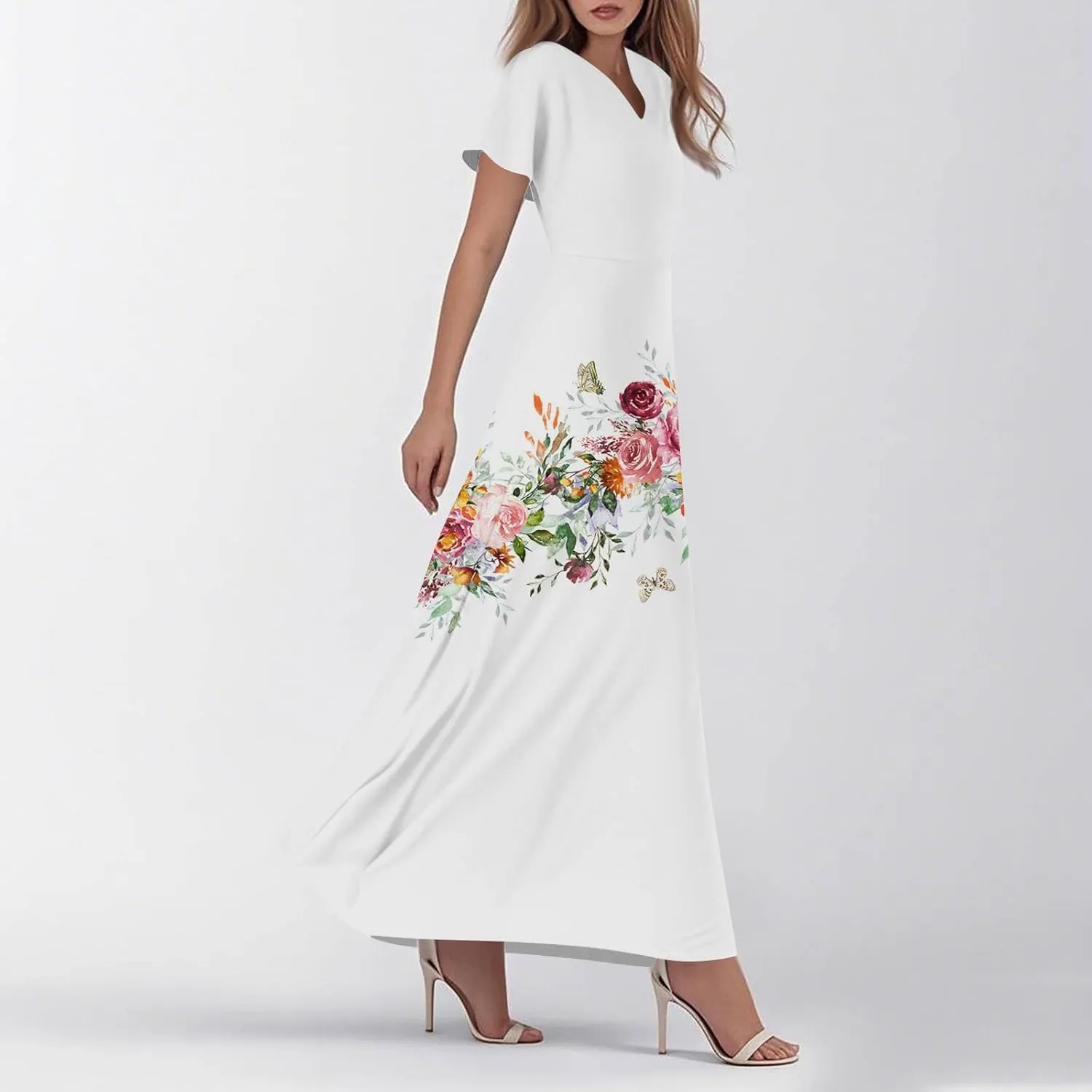 Dresses for Women Casual Trendy Floral Stripes Vacation Swing Short Sleeve Gradient Resort Boho Summer Sundresses