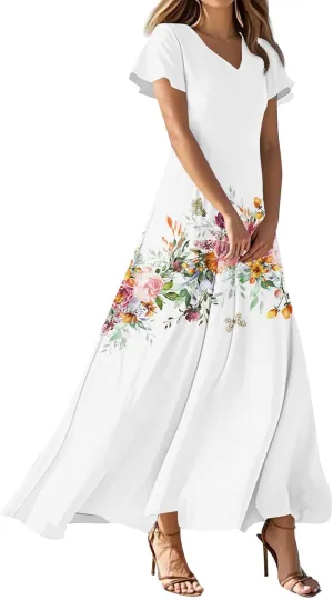 Dresses for Women Casual Trendy Floral Stripes Vacation Swing Short Sleeve Gradient Resort Boho Summer Sundresses