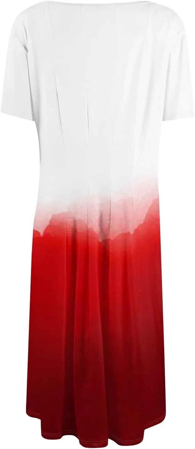 Dresses for Women Summer Short Sleeve Wrap Dress High Waist Floral Dresses Crew Neck Work Midi Dress with Pockets