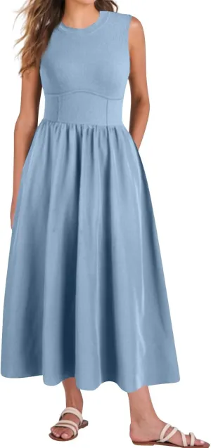 Dresses for Women Summer Tank Dress 2025 Sundress Ruched Sleeveless Empire Waist Dress Ruffle Dresses with Pockets