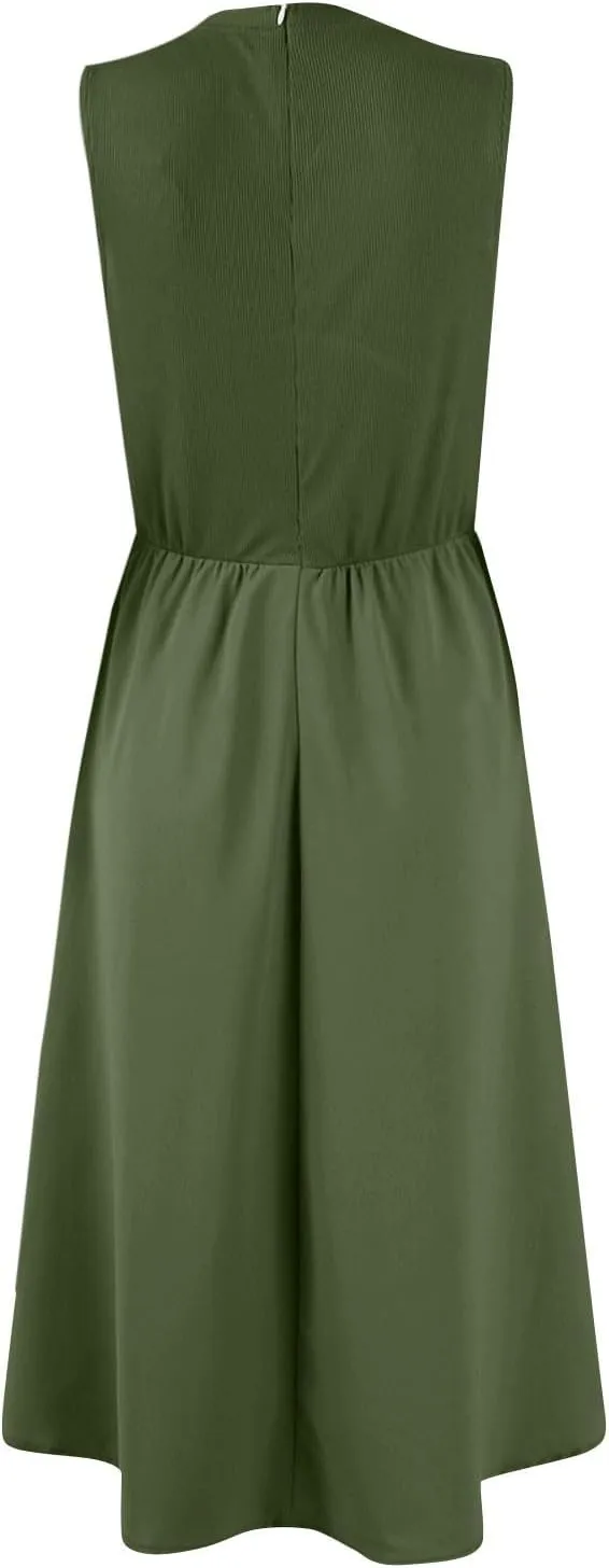 Dresses for Women Summer Tank Dress 2025 Sundress Ruched Sleeveless Empire Waist Dress Ruffle Dresses with Pockets