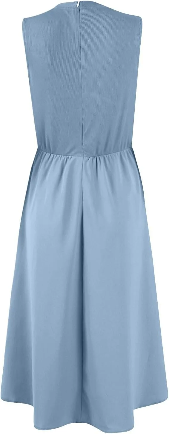 Dresses for Women Summer Tank Dress 2025 Sundress Ruched Sleeveless Empire Waist Dress Ruffle Dresses with Pockets