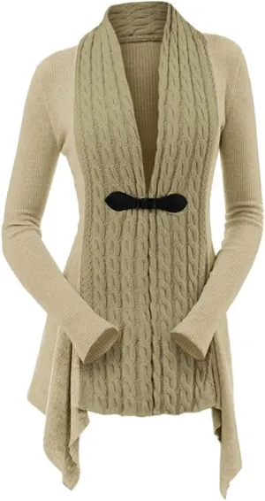 DRESSFO Women's Fall Winter Cardigan Sweater Long Sleeve Open Front Coat Casual Cable Knit Cardigan Coat Outerwear