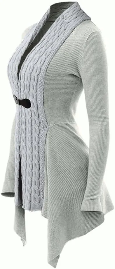 DRESSFO Women's Fall Winter Cardigan Sweater Long Sleeve Open Front Coat Casual Cable Knit Cardigan Coat Outerwear