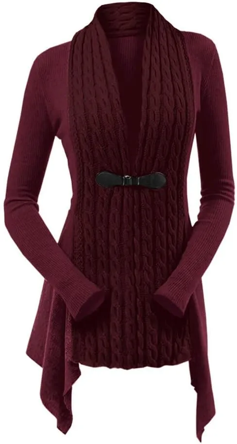 DRESSFO Women's Fall Winter Cardigan Sweater Long Sleeve Open Front Coat Casual Cable Knit Cardigan Coat Outerwear