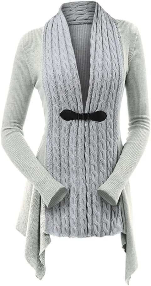 DRESSFO Women's Fall Winter Cardigan Sweater Long Sleeve Open Front Coat Casual Cable Knit Cardigan Coat Outerwear