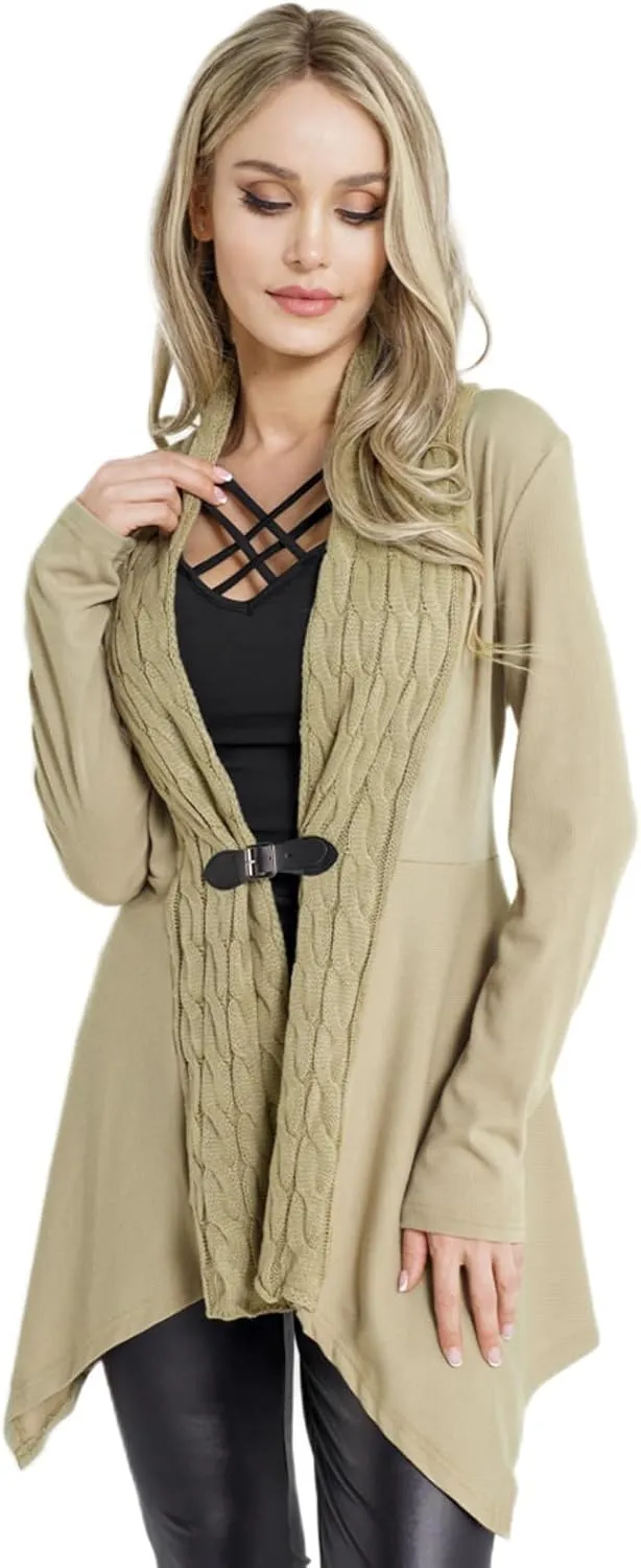 DRESSFO Women's Fall Winter Cardigan Sweater Long Sleeve Open Front Coat Casual Cable Knit Cardigan Coat Outerwear