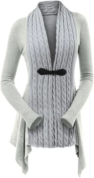 DRESSFO Women's Fall Winter Cardigan Sweater Long Sleeve Open Front Coat Casual Cable Knit Cardigan Coat Outerwear