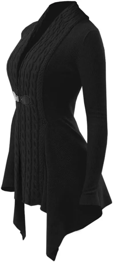 DRESSFO Women's Fall Winter Cardigan Sweater Long Sleeve Open Front Coat Casual Cable Knit Cardigan Coat Outerwear