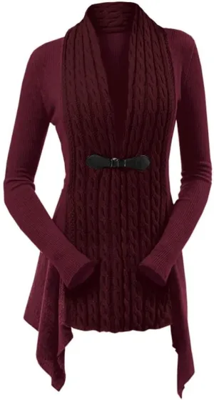 DRESSFO Women's Fall Winter Cardigan Sweater Long Sleeve Open Front Coat Casual Cable Knit Cardigan Coat Outerwear