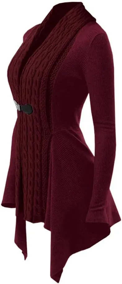 DRESSFO Women's Fall Winter Cardigan Sweater Long Sleeve Open Front Coat Casual Cable Knit Cardigan Coat Outerwear