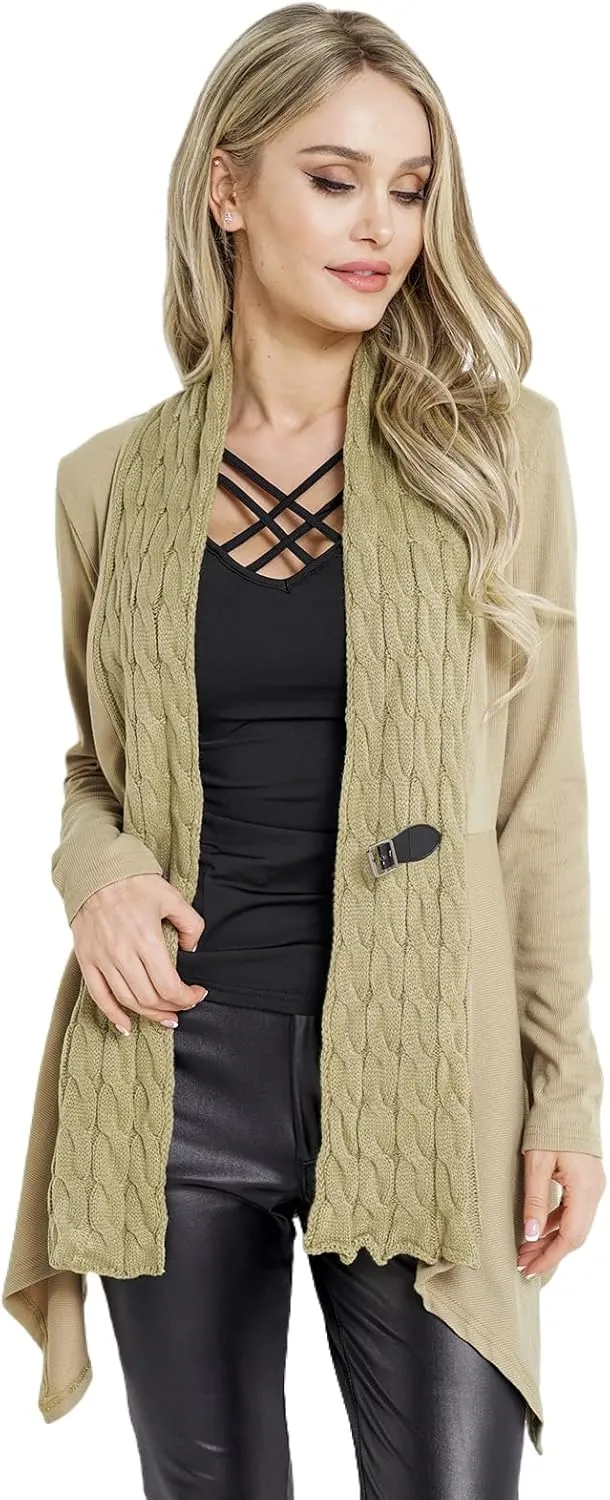 DRESSFO Women's Fall Winter Cardigan Sweater Long Sleeve Open Front Coat Casual Cable Knit Cardigan Coat Outerwear