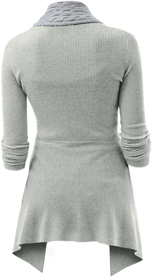 DRESSFO Women's Fall Winter Cardigan Sweater Long Sleeve Open Front Coat Casual Cable Knit Cardigan Coat Outerwear