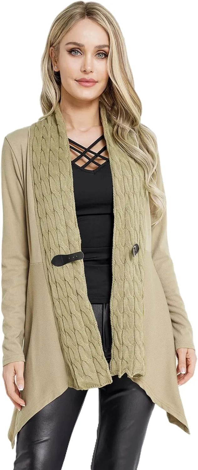 DRESSFO Women's Fall Winter Cardigan Sweater Long Sleeve Open Front Coat Casual Cable Knit Cardigan Coat Outerwear