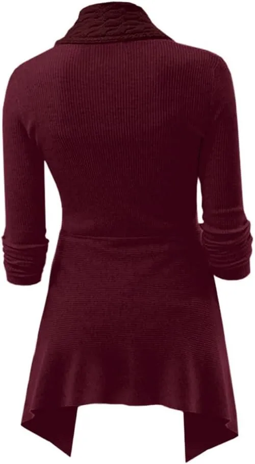 DRESSFO Women's Fall Winter Cardigan Sweater Long Sleeve Open Front Coat Casual Cable Knit Cardigan Coat Outerwear
