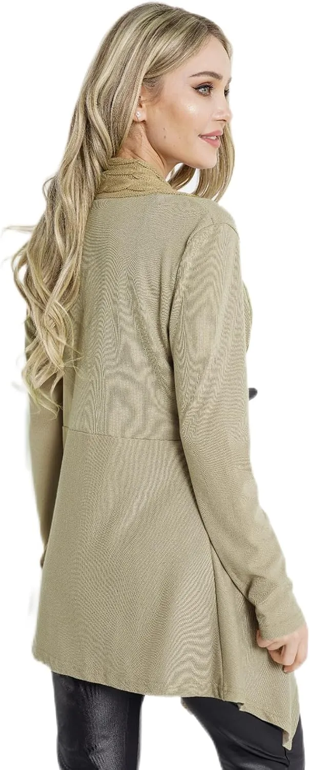 DRESSFO Women's Fall Winter Cardigan Sweater Long Sleeve Open Front Coat Casual Cable Knit Cardigan Coat Outerwear