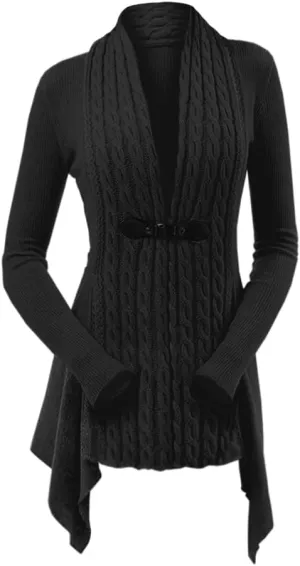 DRESSFO Women's Fall Winter Cardigan Sweater Long Sleeve Open Front Coat Casual Cable Knit Cardigan Coat Outerwear