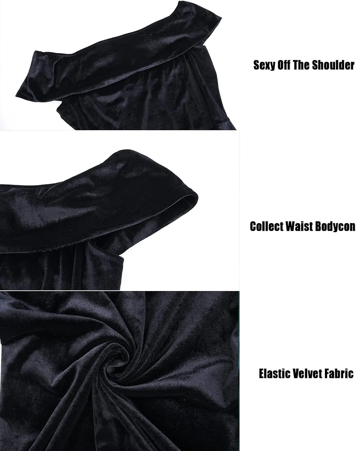 ECHOINE Womens Velvet Long Sleeve Midi Dress Sexy Off Shoulder Bodycon Wrap Cocktail Party Dresses