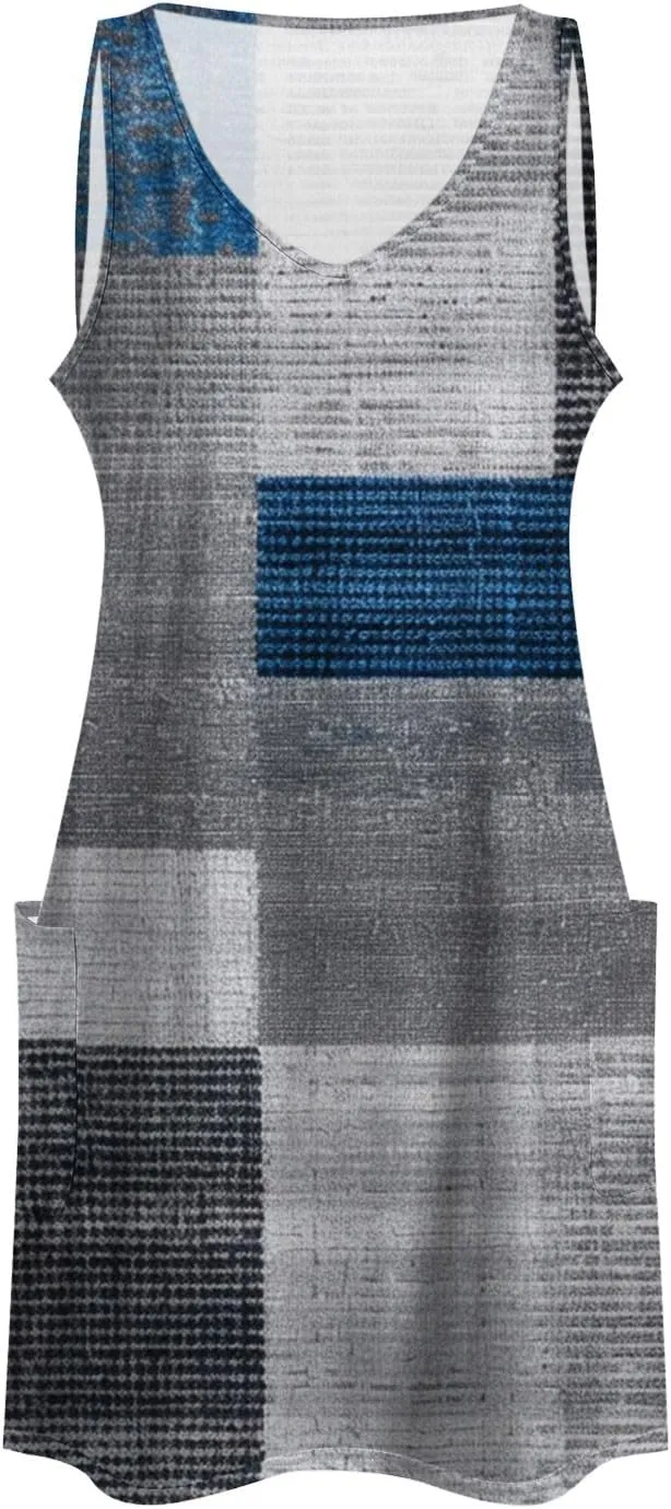 Eduavar Mini Dresses for Women Summer Tank Dress for Women Casual Floral Printed V Neck Sleeveless Loose Fit Flowy Dress