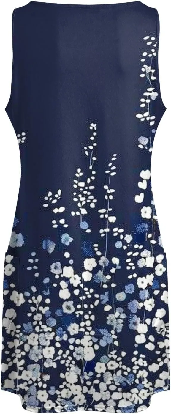 Eduavar Mini Dresses for Women Summer Tank Dress for Women Casual Floral Printed V Neck Sleeveless Loose Fit Flowy Dress