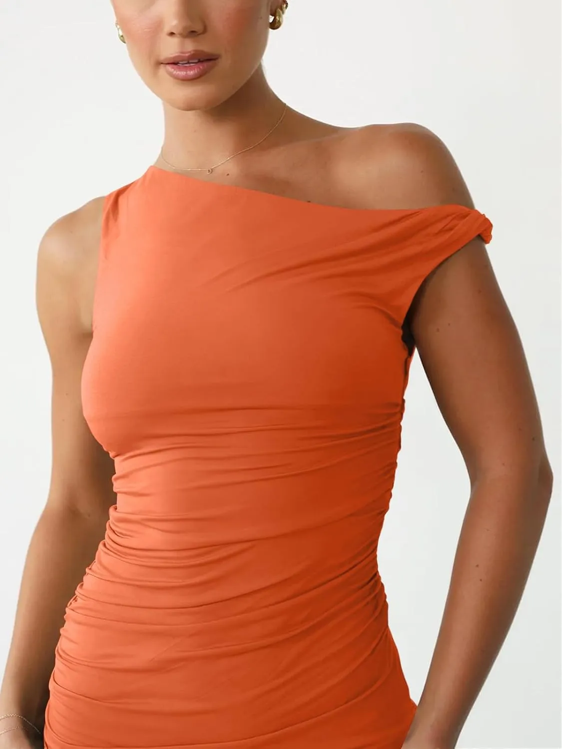 Ekaliy Women's Sexy Ruched Mini Bodycon Dress Off Shoulder Sleeveless Cocktail Short Dresses