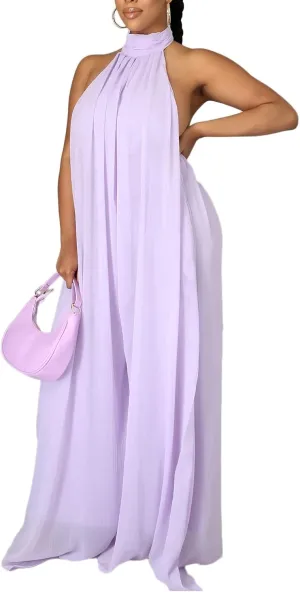 Ekaliy Women’s Sexy Summer Jumpsuit Halter Neck Sleeveless Chiffon Wide Leg Long Pant Jumpsuit Romper One Piece Outfits