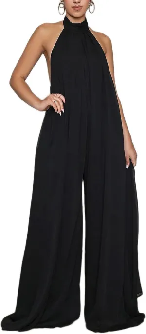 Ekaliy Women’s Sexy Summer Jumpsuit Halter Neck Sleeveless Chiffon Wide Leg Long Pant Jumpsuit Romper One Piece Outfits