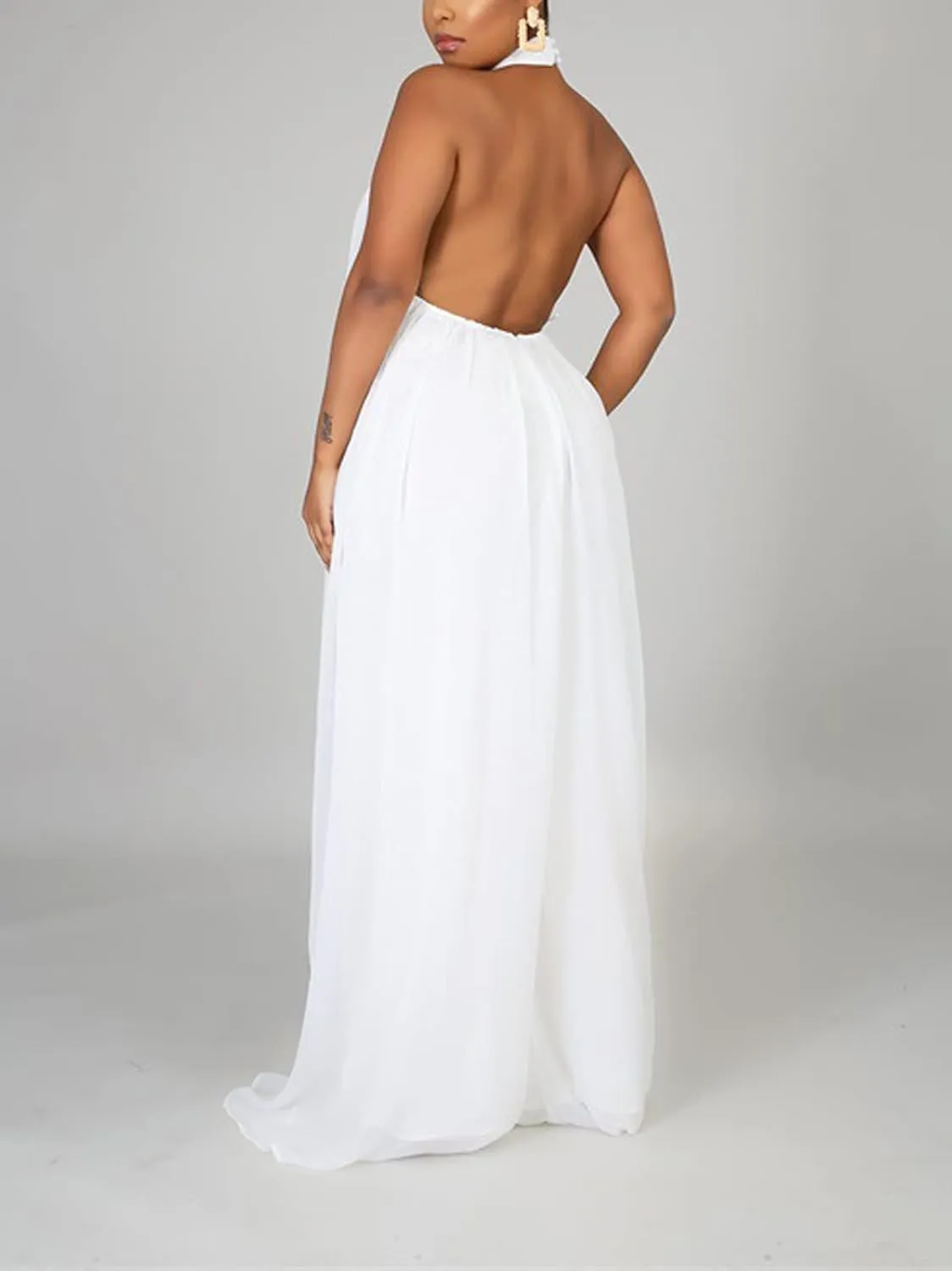 Ekaliy Women’s Sexy Summer Jumpsuit Halter Neck Sleeveless Chiffon Wide Leg Long Pant Jumpsuit Romper One Piece Outfits