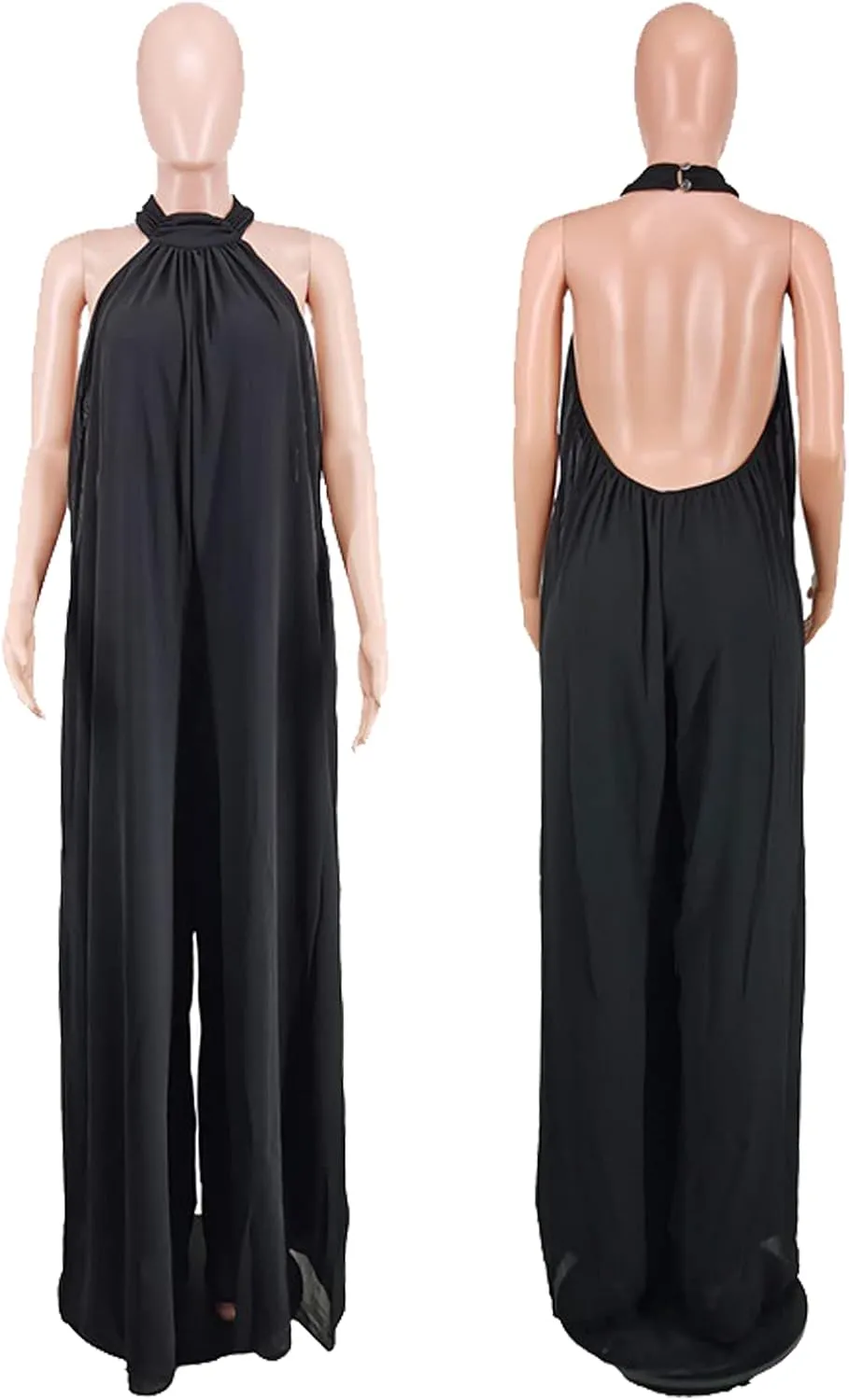 Ekaliy Women’s Sexy Summer Jumpsuit Halter Neck Sleeveless Chiffon Wide Leg Long Pant Jumpsuit Romper One Piece Outfits